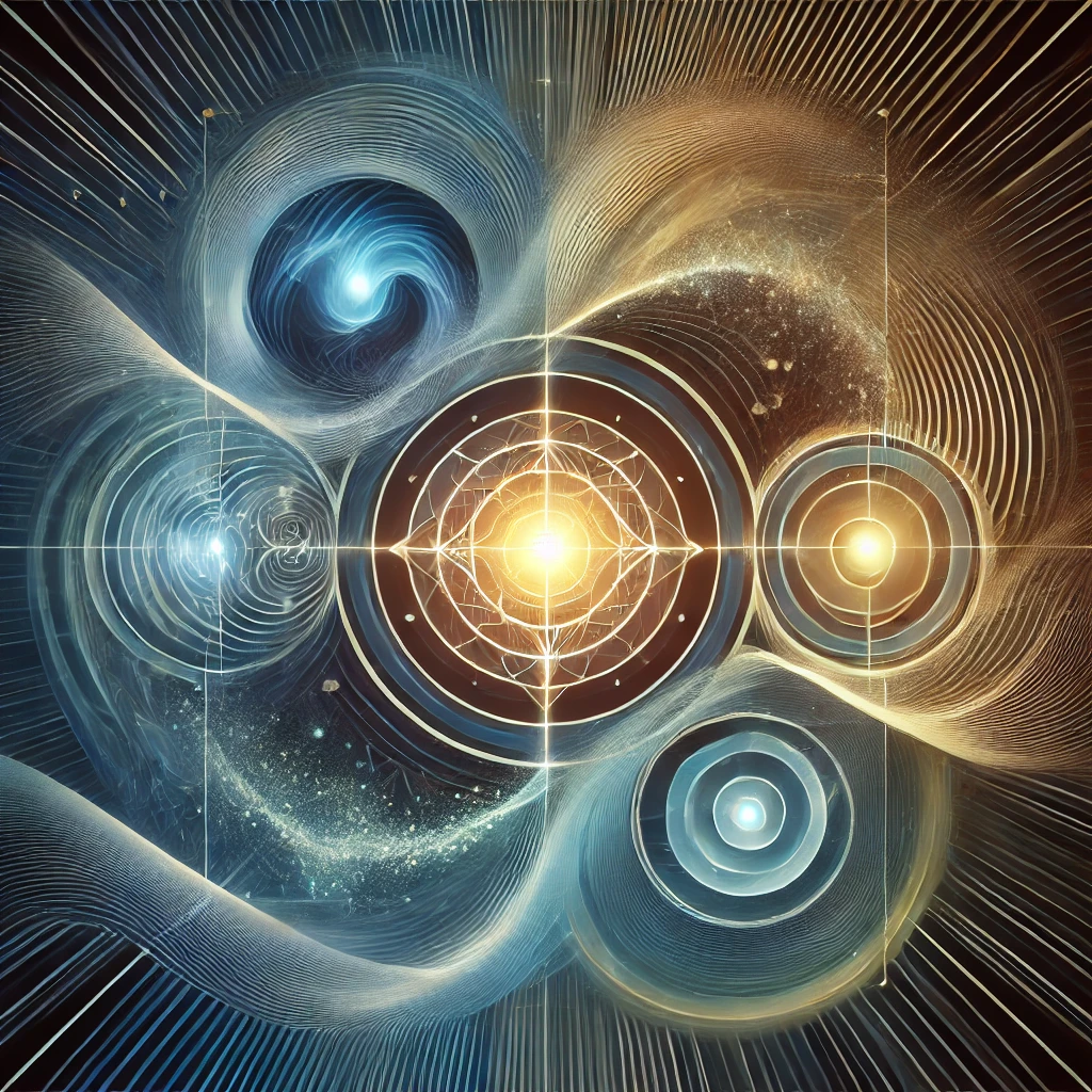 Osteopatia e Ikigai: Due Strade Verso l’Equilibrio DALL·E 2025 03 04 08.37.46 A fully abstract and modern representation of the four principles of osteopathy. The image features four distinct abstract energy forms each symboliz -
