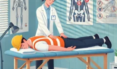 DALL·E 2025-03-20 16.29.47 - A professional and informative illustration of a female osteopath, dressed in a plain white medical coat without any objects or accessories, treating