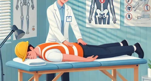 DALL·E 2025-03-20 16.29.47 - A professional and informative illustration of a female osteopath, dressed in a plain white medical coat without any objects or accessories, treating