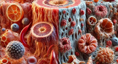 DALL·E 2025-04-18 16.42.22 - A realistic medical illustration showing the immune system response. On the left side, display acute inflammation with immune cells such as macrophage