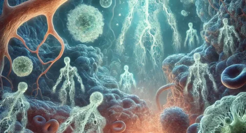 DALL·E 2025-04-18 16.51.33 - A more realistic surreal biological illustration representing the concept of immunity. The scene features anatomically inspired elements with a dreaml