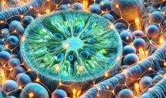 DALL·E 2025-04-18 17.18.04 - Detailed biological representation of cellular metabolism within connective tissue. The image shows active mitochondria glowing with energy production