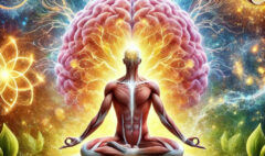 DALL·E 2024-11-26 13.04.32 - An artistic representation of the power of health in mind, body, and spirit. The image features a luminous human figure in a yoga pose at the center,