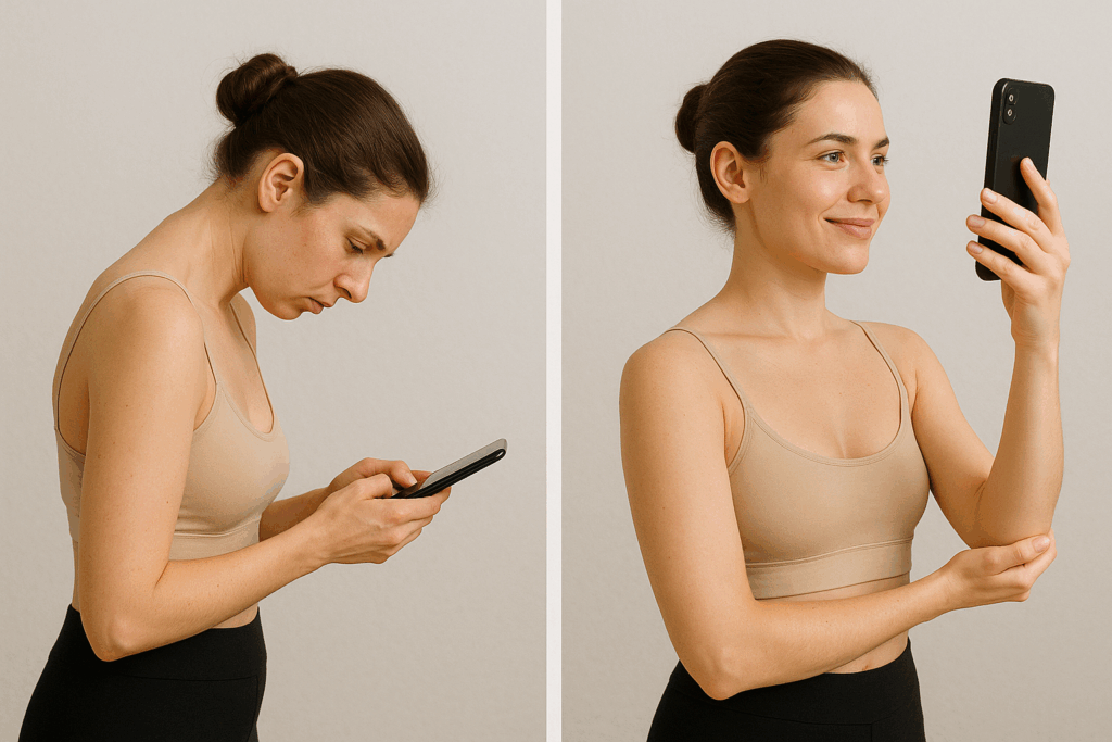 Cefalea Tensiva: Cause, Sintomi e Soluzioni per Migliorare la Qualità della Vita Sostenere un gomito con l'altra mano può aiutare a mantenere una posizione più corretta mentre siusa lo smartphone