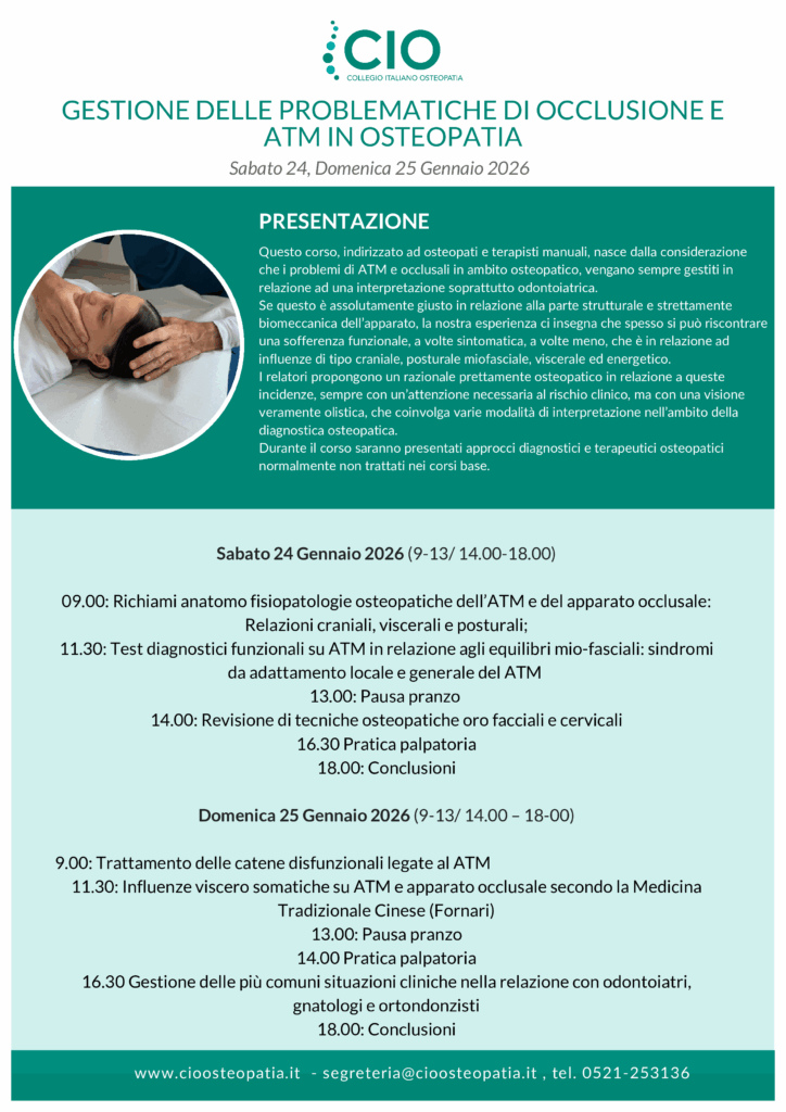 Gestione delle problematiche di occlusione e ATM in osteopatia ATM -