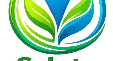 Logo “Salute nelle tue mani” con figura stilizzata blu tra foglie verdi e cerchio verde-azzurro