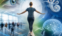 Dizziness visivamente indotta con equilibrio, visione e sistema vestibolare in scena medicale astratta